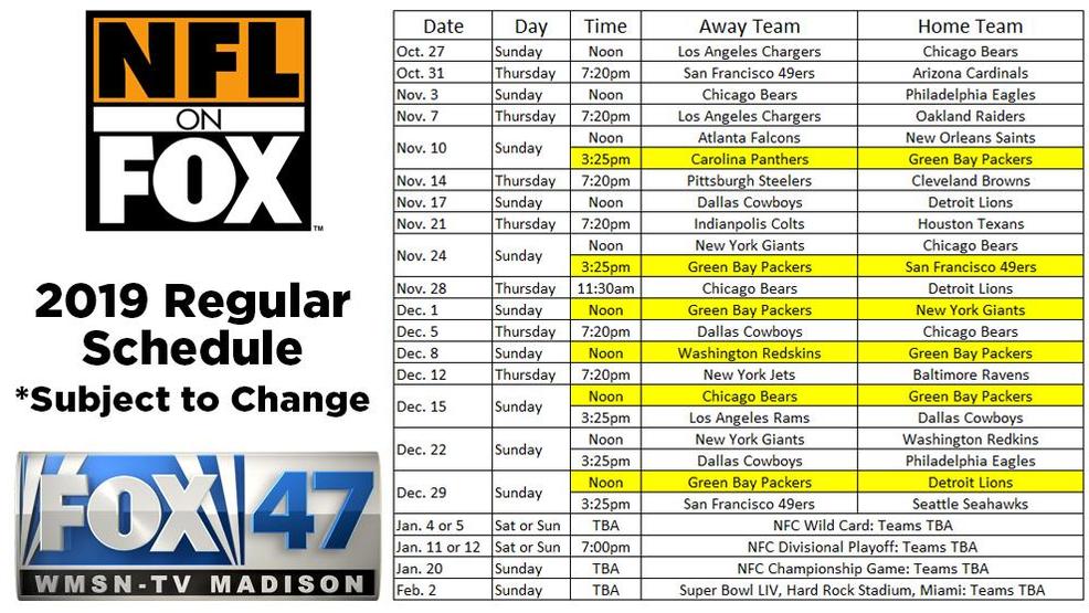 FOX 47 NFL Televised Schedule WMSN