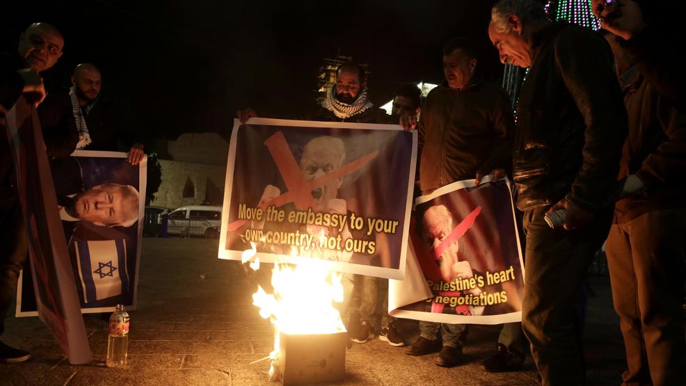 Trump Jerusalem Israel US moving embassy burning Trump AP851.jpg